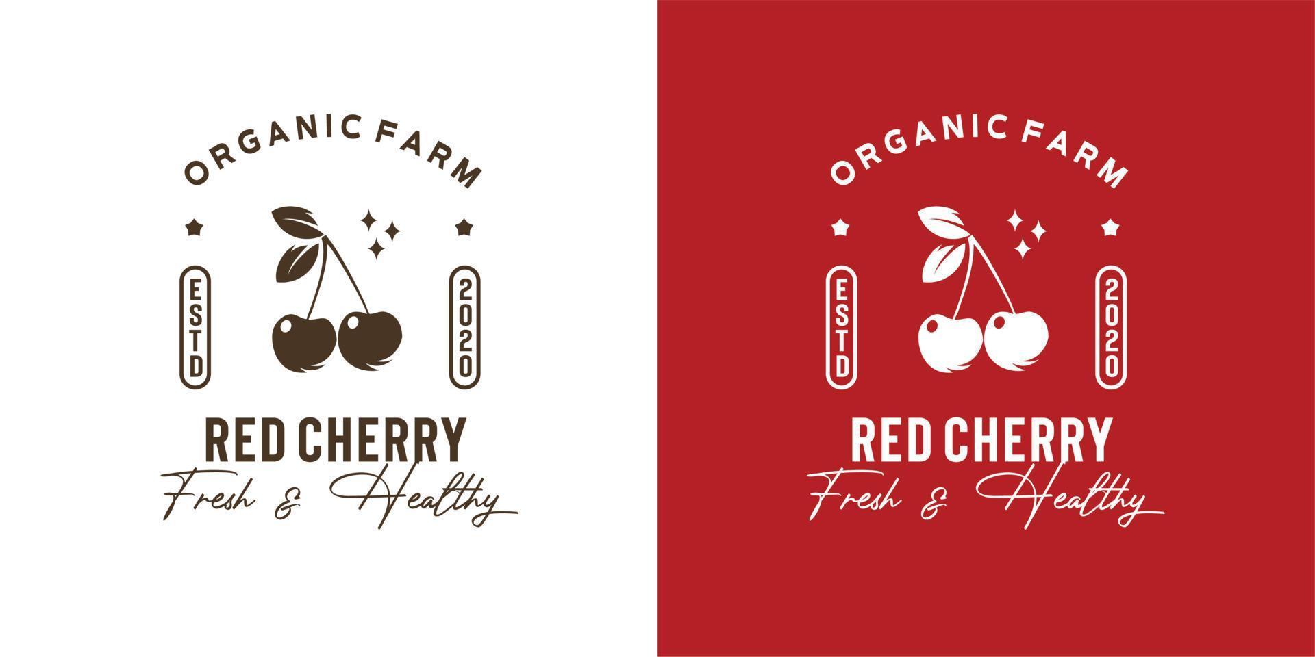 illustration graphique vectoriel de silhouette rouge deux cerises de la ferme biologique produit de fruits biologiques bon pour le logo vintage de cerise rouge au marché aux fruits magasin épicerie produit biologique