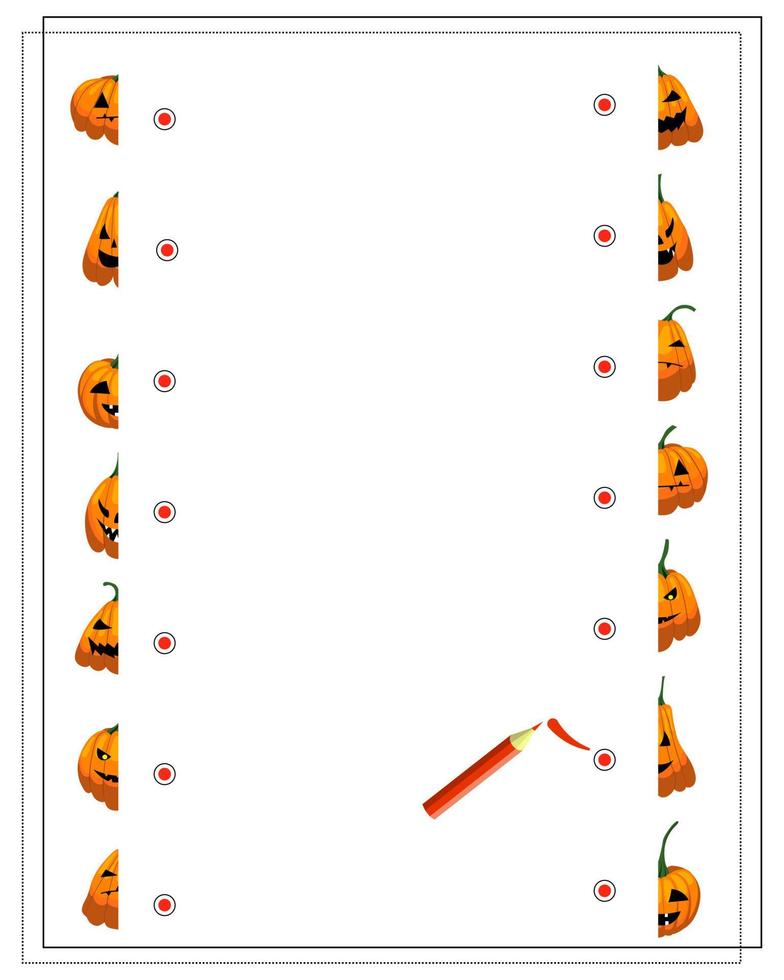 un jeu de logique pour les enfants trouver les moitiés droites d'une citrouille vecteur