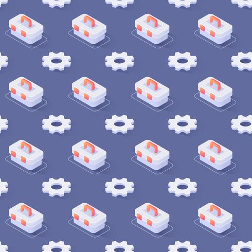 Seamless Pattern avec roues dentées et boîte à outils vecteur