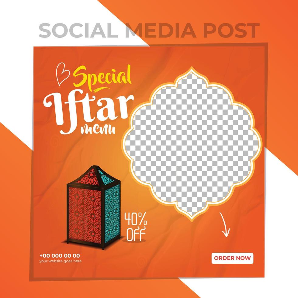 menu spécial iftar vente de ramadan publication sur les réseaux sociaux vecteur
