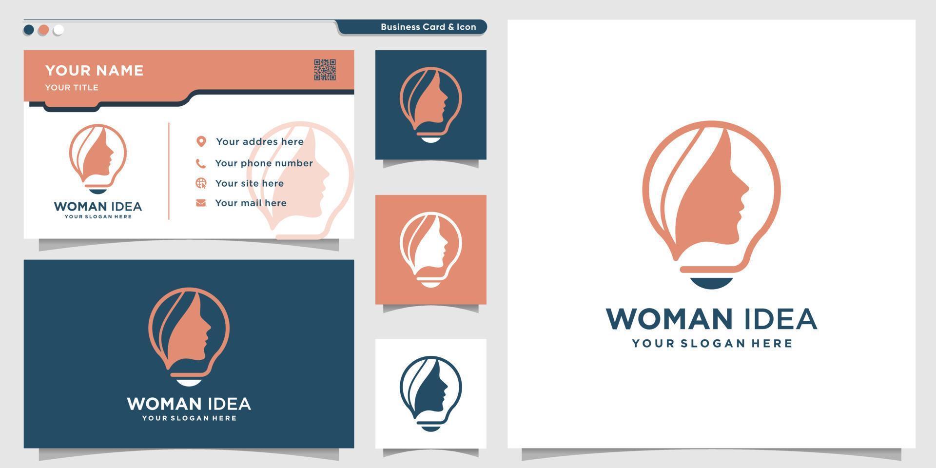 logo femme avec style d'idée créative et modèle de conception de carte de visite, femme, idée, dessin au trait, vecteur premium