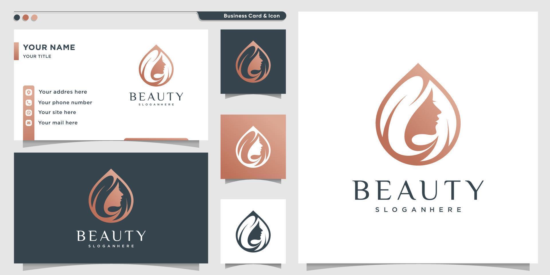 logo de beauté pour femme avec concept moderne et conception de carte de visite vecteur premium