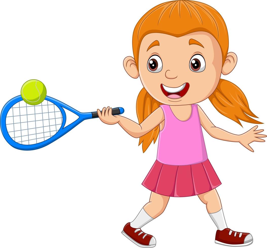 dessin animé petite fille jouant au tennis vecteur