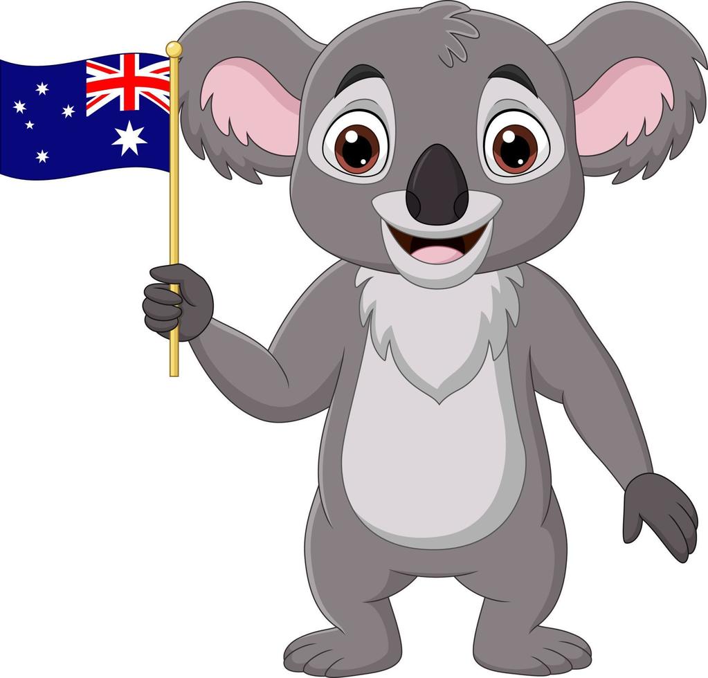 koala de dessin animé tenant le drapeau australien vecteur