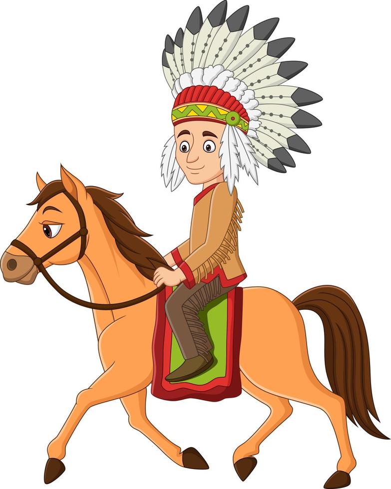 dessin animé indien américain à cheval sur un cheval vecteur