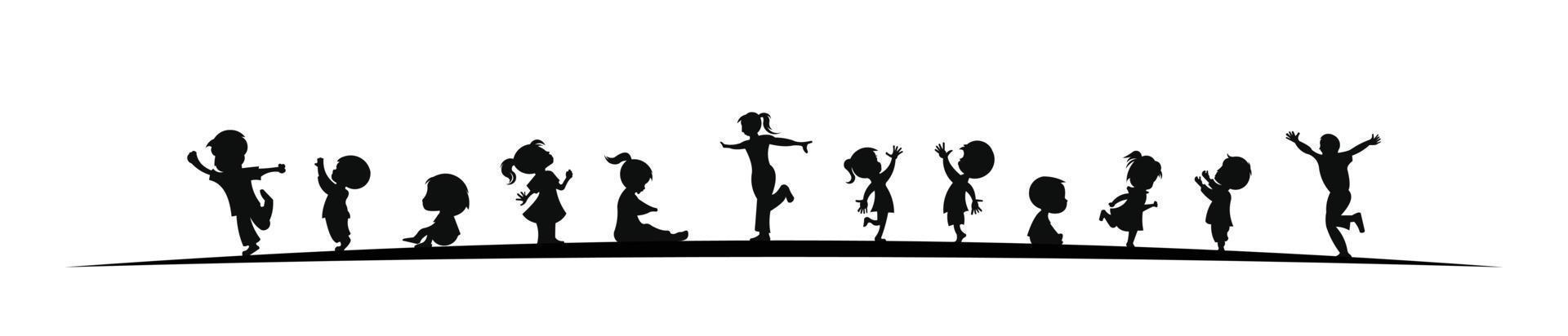 silhouette vectorielle d'enfants, collection d'icônes de silhouettes d'enfants garçons et filles mis en illustration vectorielle vecteur