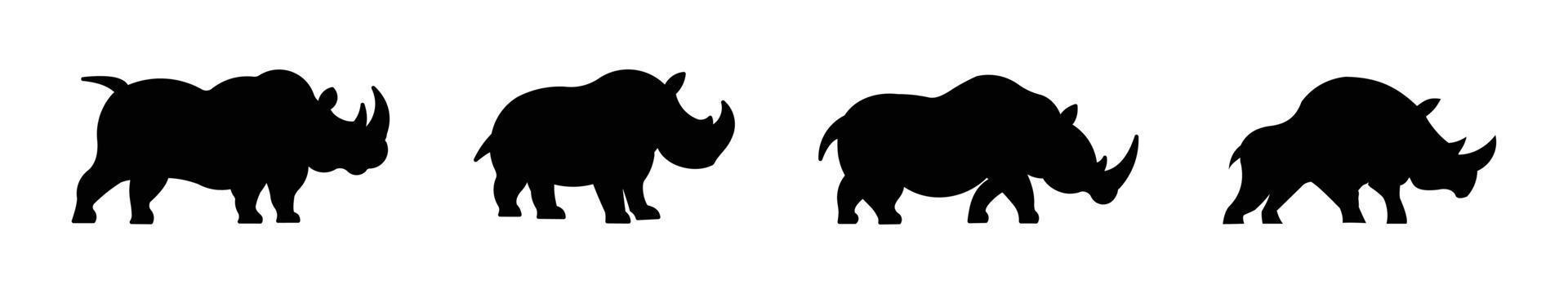 jeu d'icônes de ligne de personnage de rhinocéros, illustration vectorielle de silhouette de rhinocéros africain. vecteur