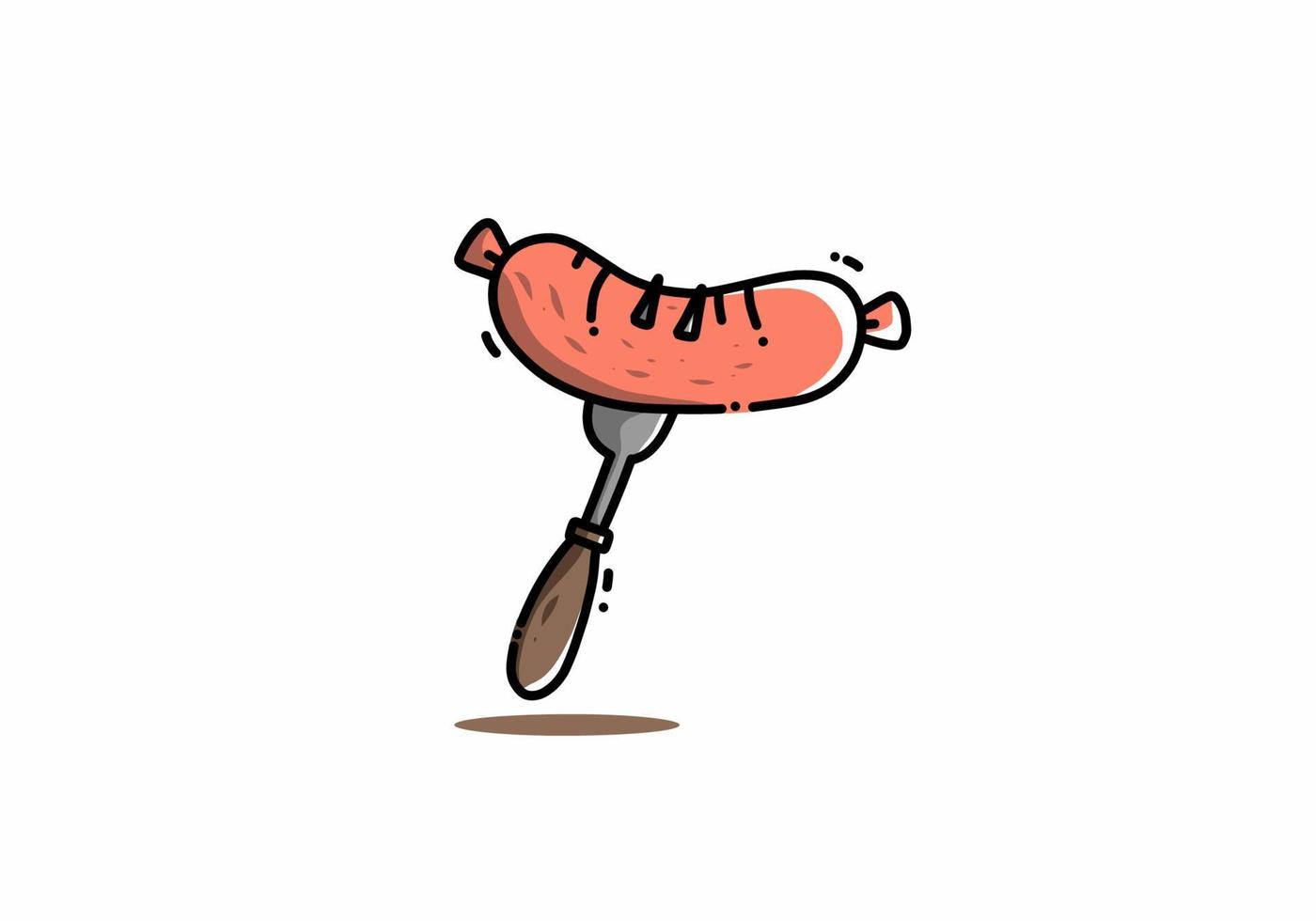 Cute kawaii illustration de saucisse sur fourche vecteur