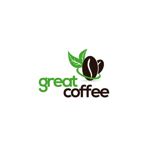 Logo de grain de café et de feuilles vertes vecteur