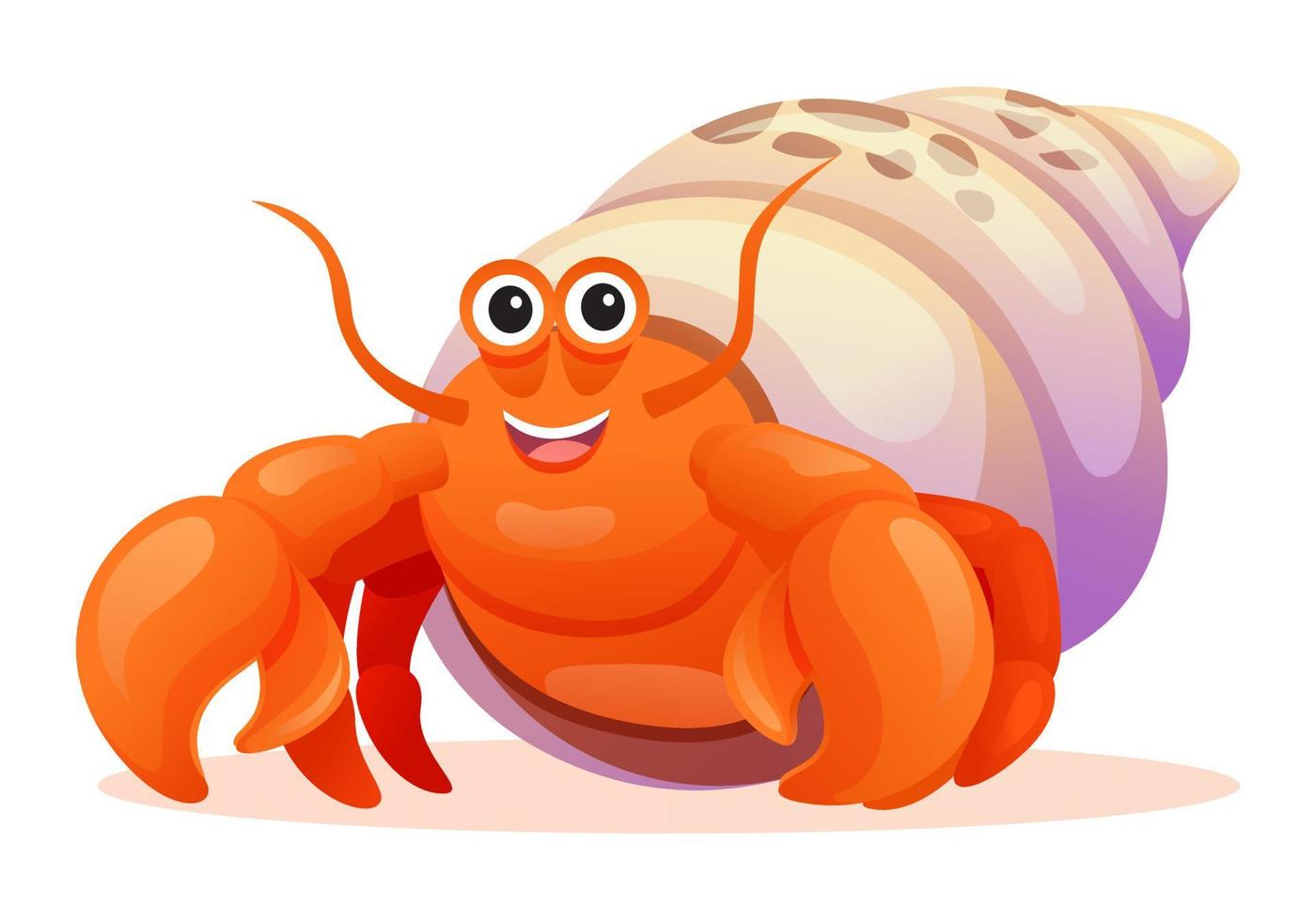 illustration de dessin animé mignon crabe ermite isolé sur fond blanc vecteur