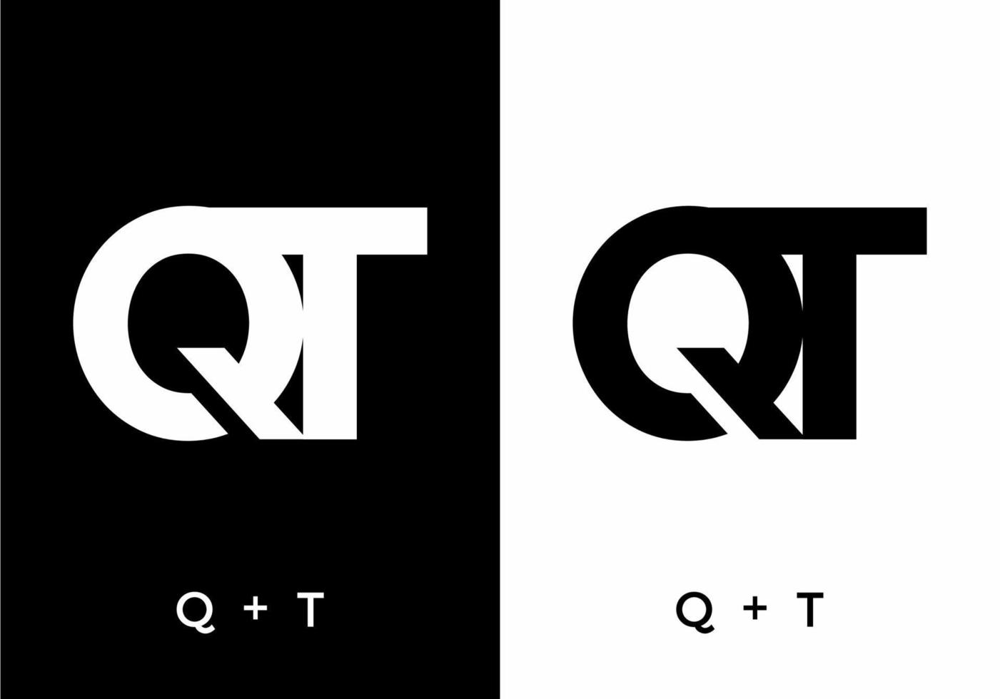 couleur noir et blanc de la lettre initiale qt vecteur