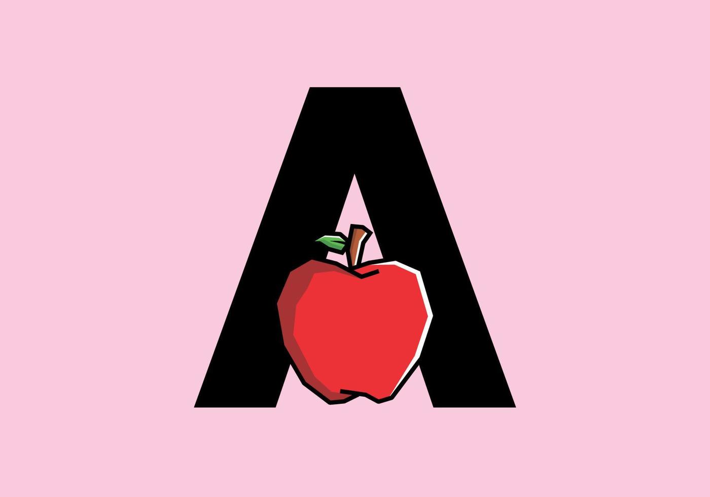 une lettre initiale avec une pomme rouge dans un style artistique rigide vecteur