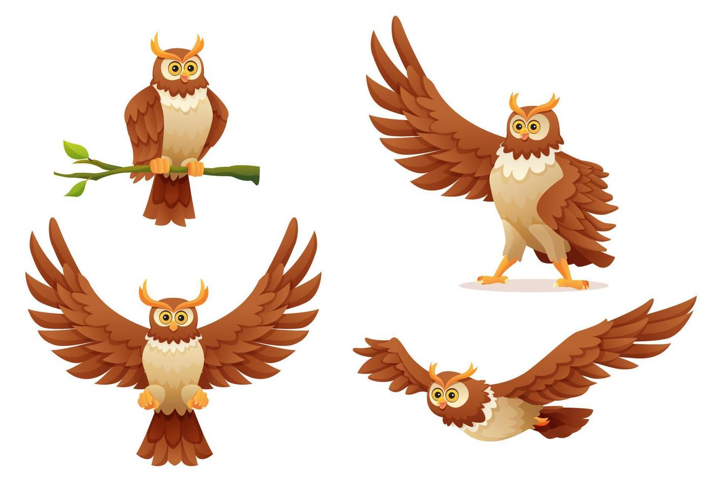 ensemble de hibou dans diverses poses illustration de dessin animé vecteur