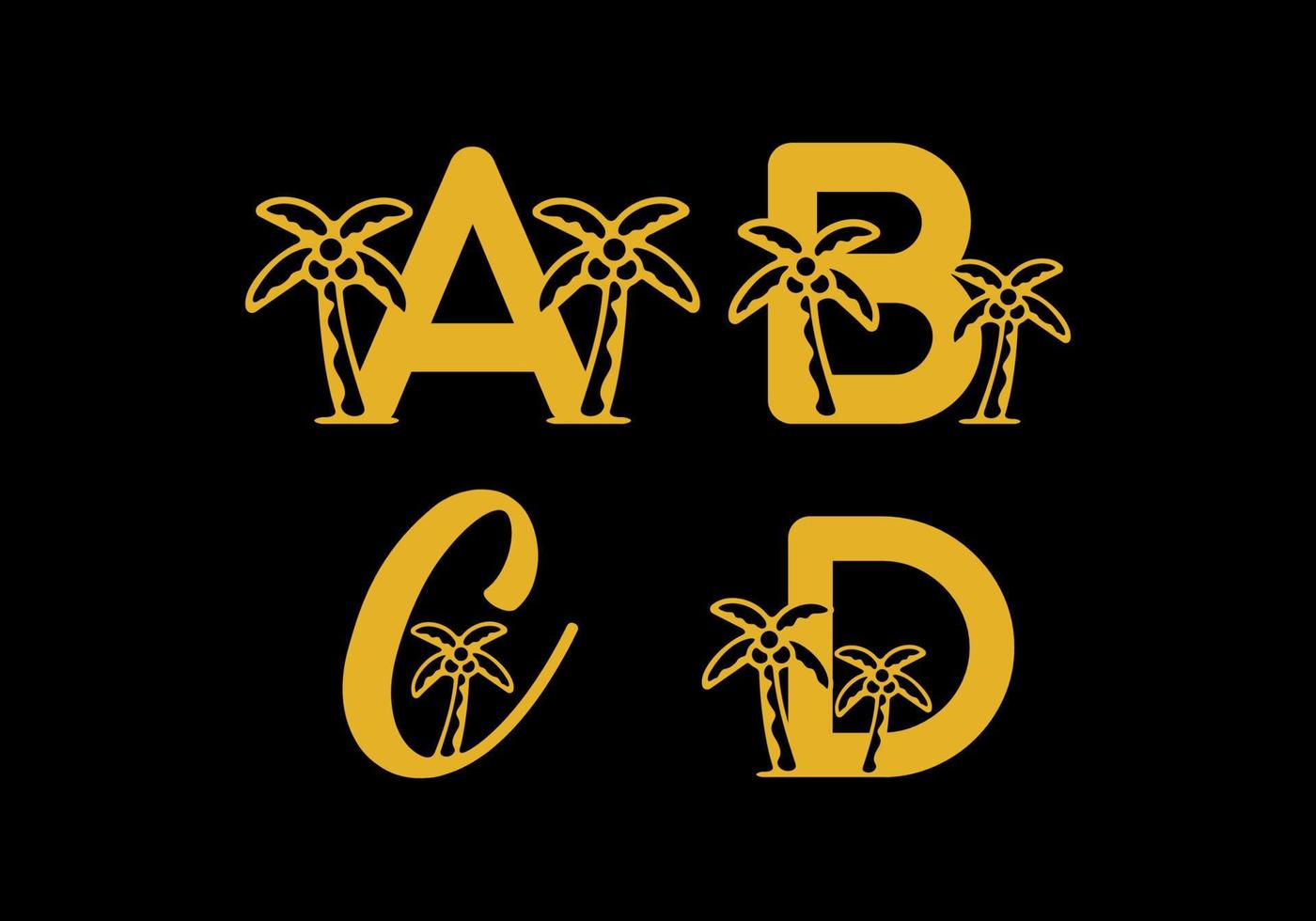 lettre initiale abcd avec cocotier de couleur or vecteur