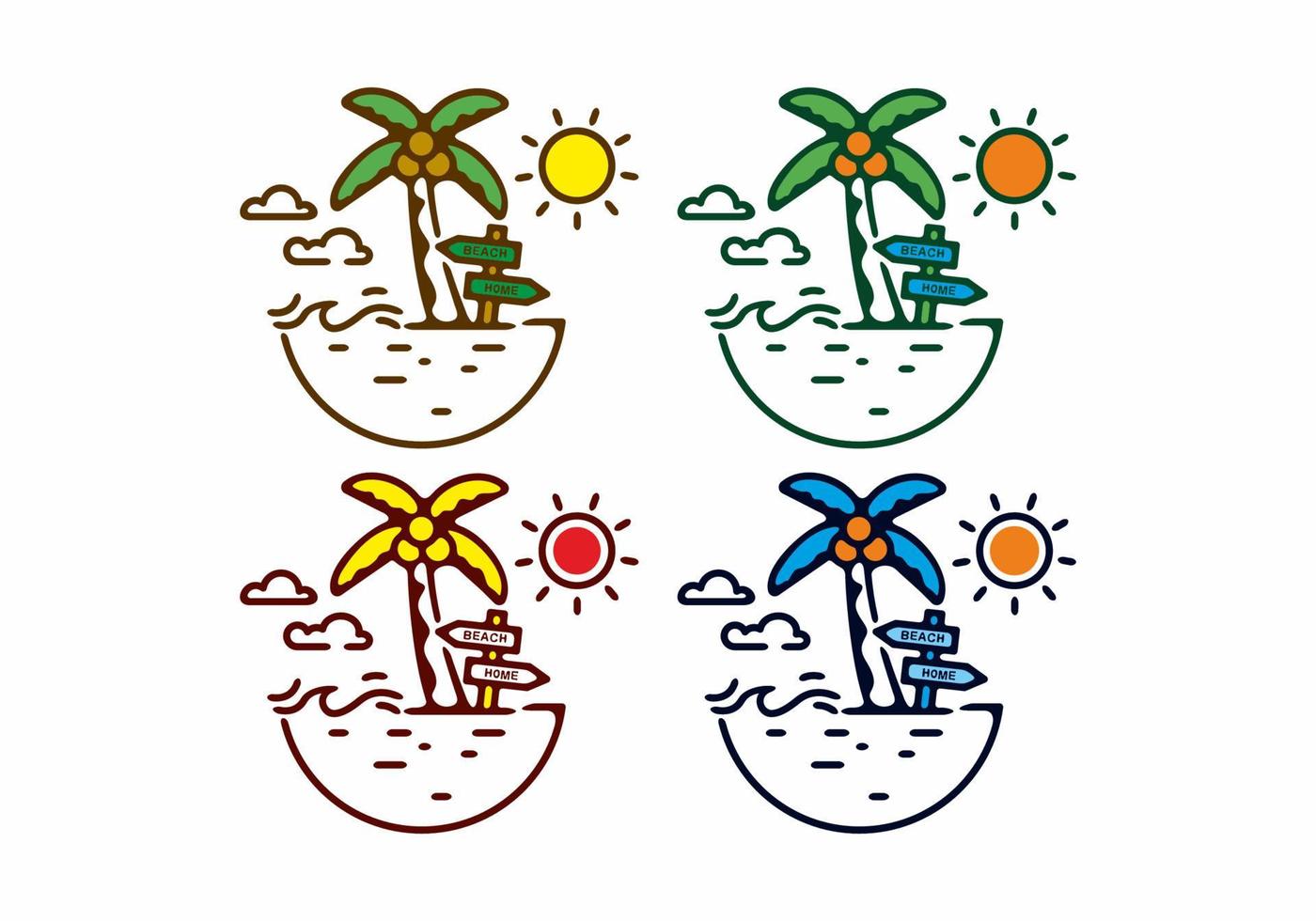 illustration plate colorée de plage et de cocotiers vecteur