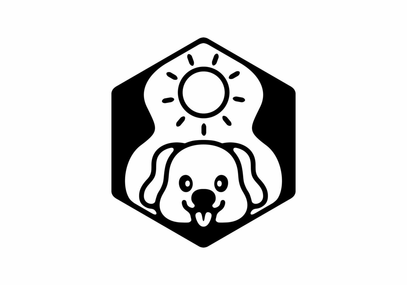 insigne de dessin au trait chien et soleil mignon vecteur