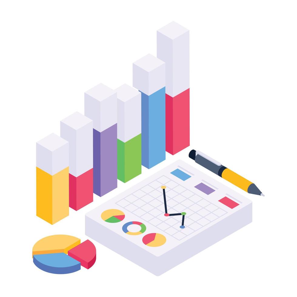 icône isométrique du rapport de productivité, efficacité commerciale vecteur