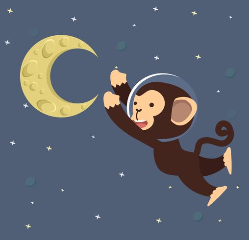 Singe astronaute avec la lune dans l&#39;espace vecteur