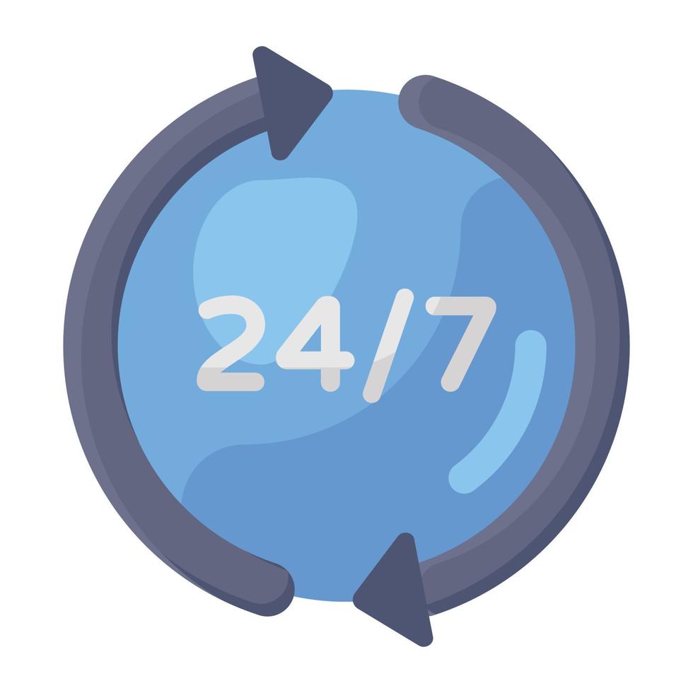 icône de service 24 heures sur 24 dans un style plat branché vecteur