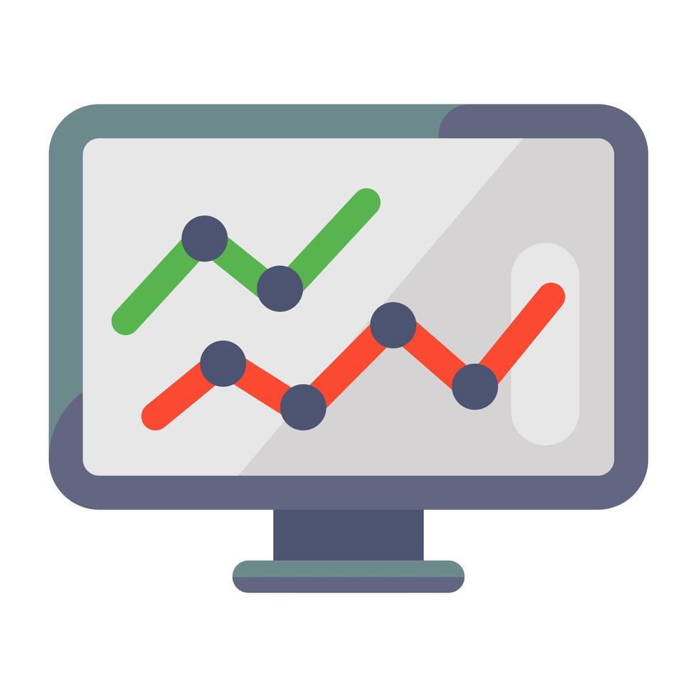 graphique de tendance à l'intérieur du moniteur, icône plate d'analyse de données vecteur