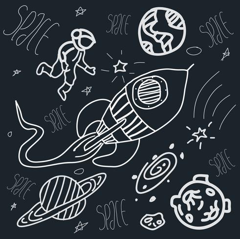 dessin écriture doodle de la planète étoile et de l&#39;espace vecteur