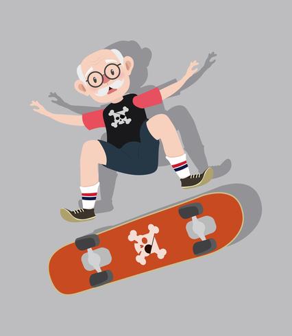 Vieil homme avec skateboard vecteur