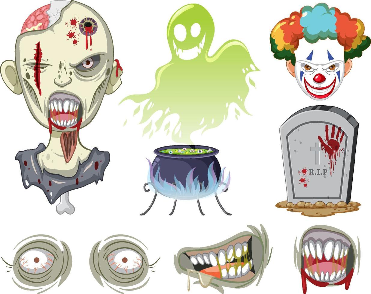 thème halloween avec zombie et clown vecteur