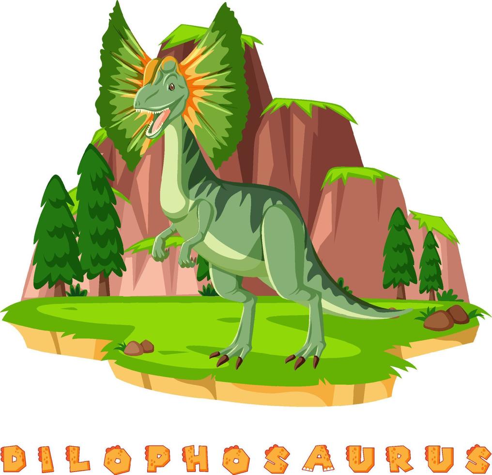 wordcard dinosaure pour dilophosaurus vecteur