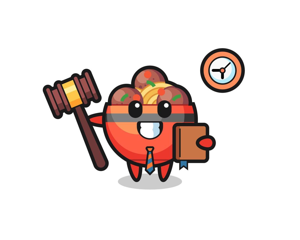 caricature de mascotte de bol de boulettes de viande en tant que juge vecteur