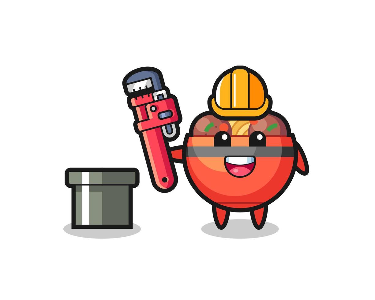 illustration de personnage d'un bol de boulettes de viande en tant que plombier vecteur