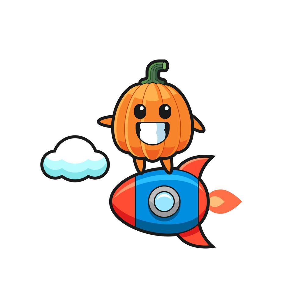 personnage de mascotte de citrouille chevauchant une fusée vecteur