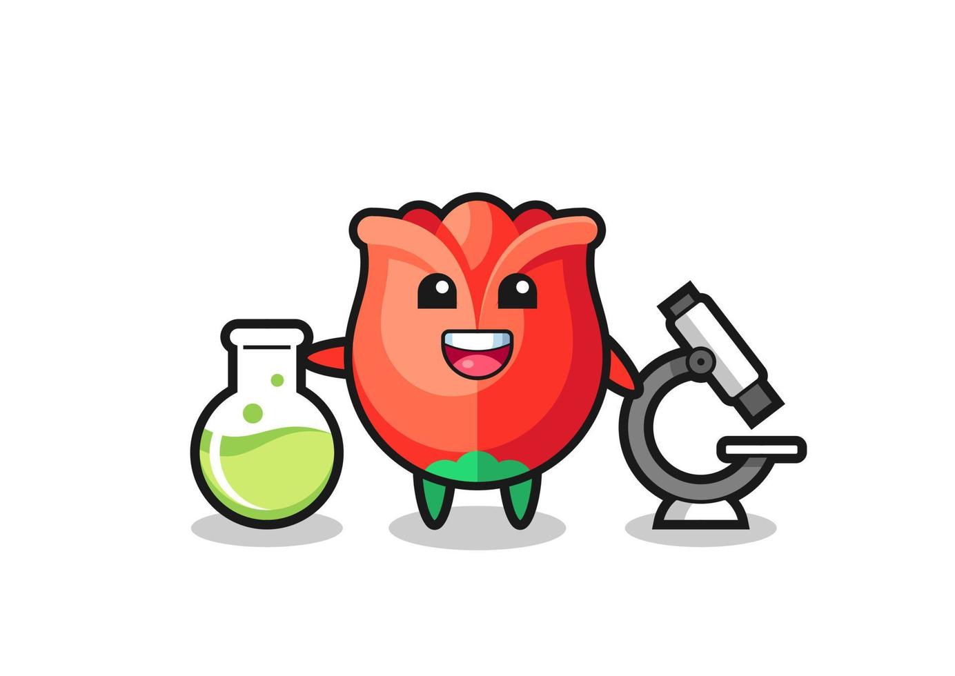 personnage mascotte de rose en tant que scientifique vecteur