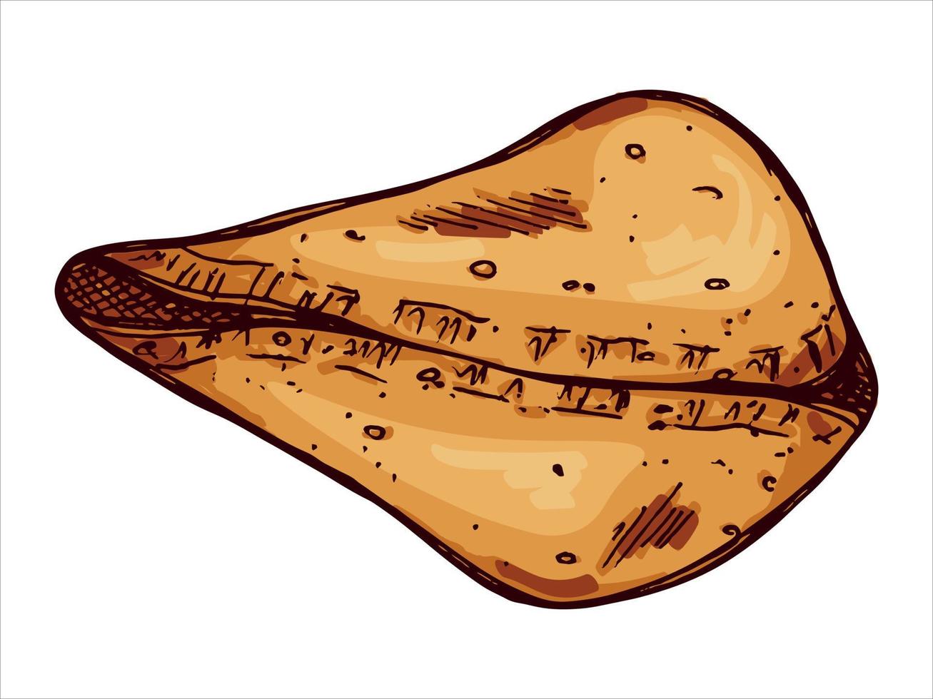 biscuits de fortune chinois dessinés à la main de vecteur isolés sur fond blanc. illustration de la nourriture. biscuit croustillant avec une feuille de papier vierge à l'intérieur. pour l'impression, le web, le design, la décoration, le logo.
