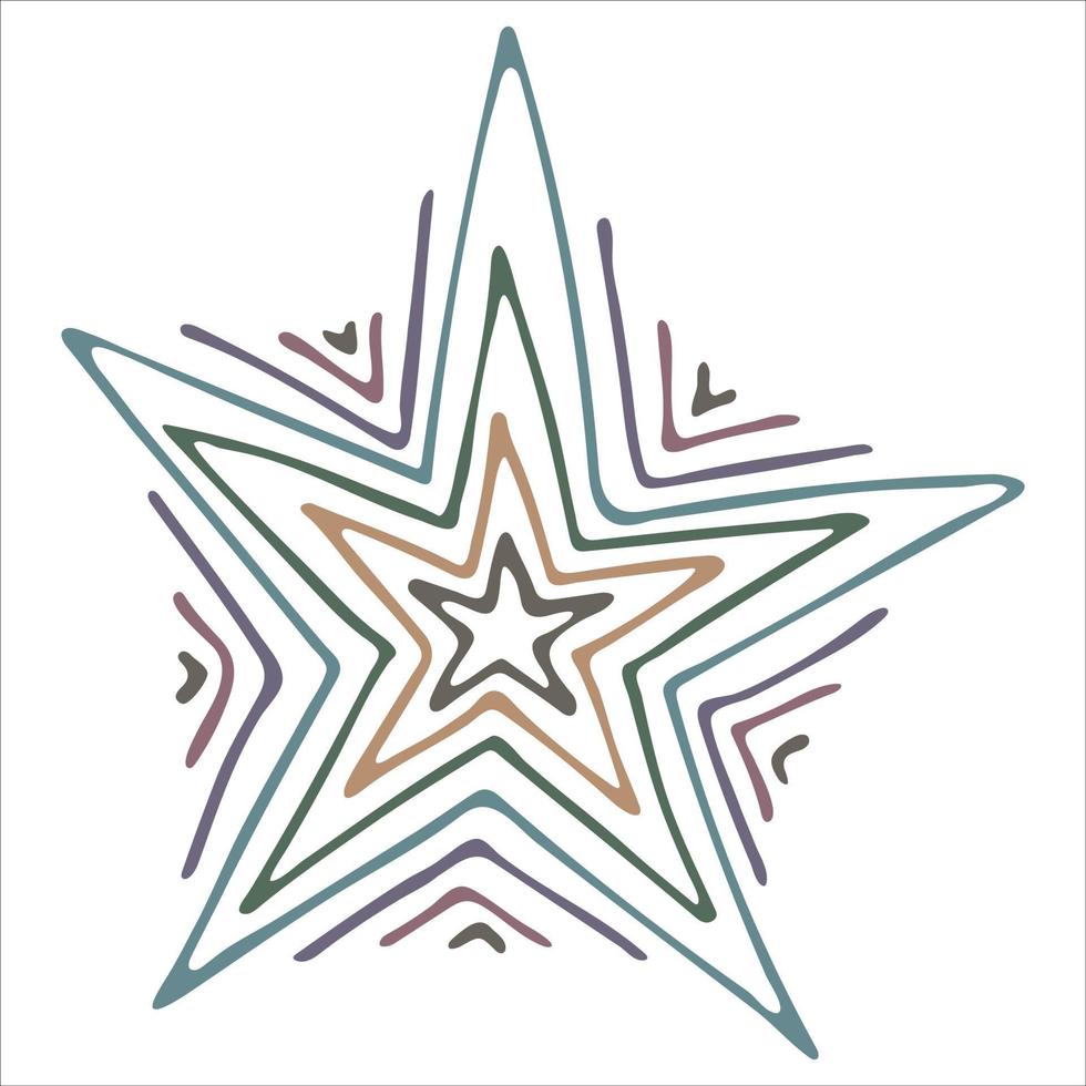 illustration vectorielle étoile dessinée à la main. mignon doodle coloré isolé sur fond blanc. pour l'impression, le web, la carte de voeux, le design, la décoration. vecteur