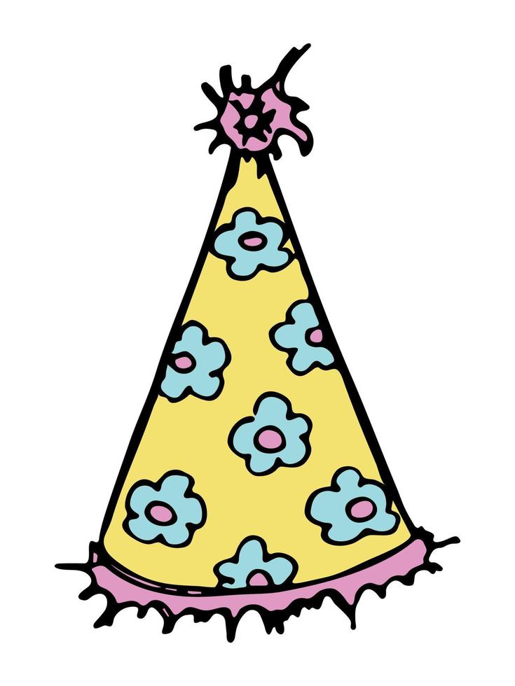 illustration de chapeau de fête dessiné à la main isolé sur fond blanc. doodle de chapeau d'anniversaire. clipart de vacances. vecteur