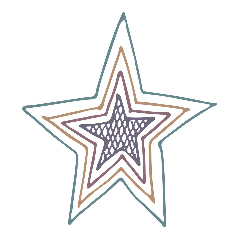 illustration vectorielle étoile dessinée à la main. mignon doodle coloré isolé sur fond blanc. pour l'impression, le web, la carte de voeux, le design, la décoration. vecteur