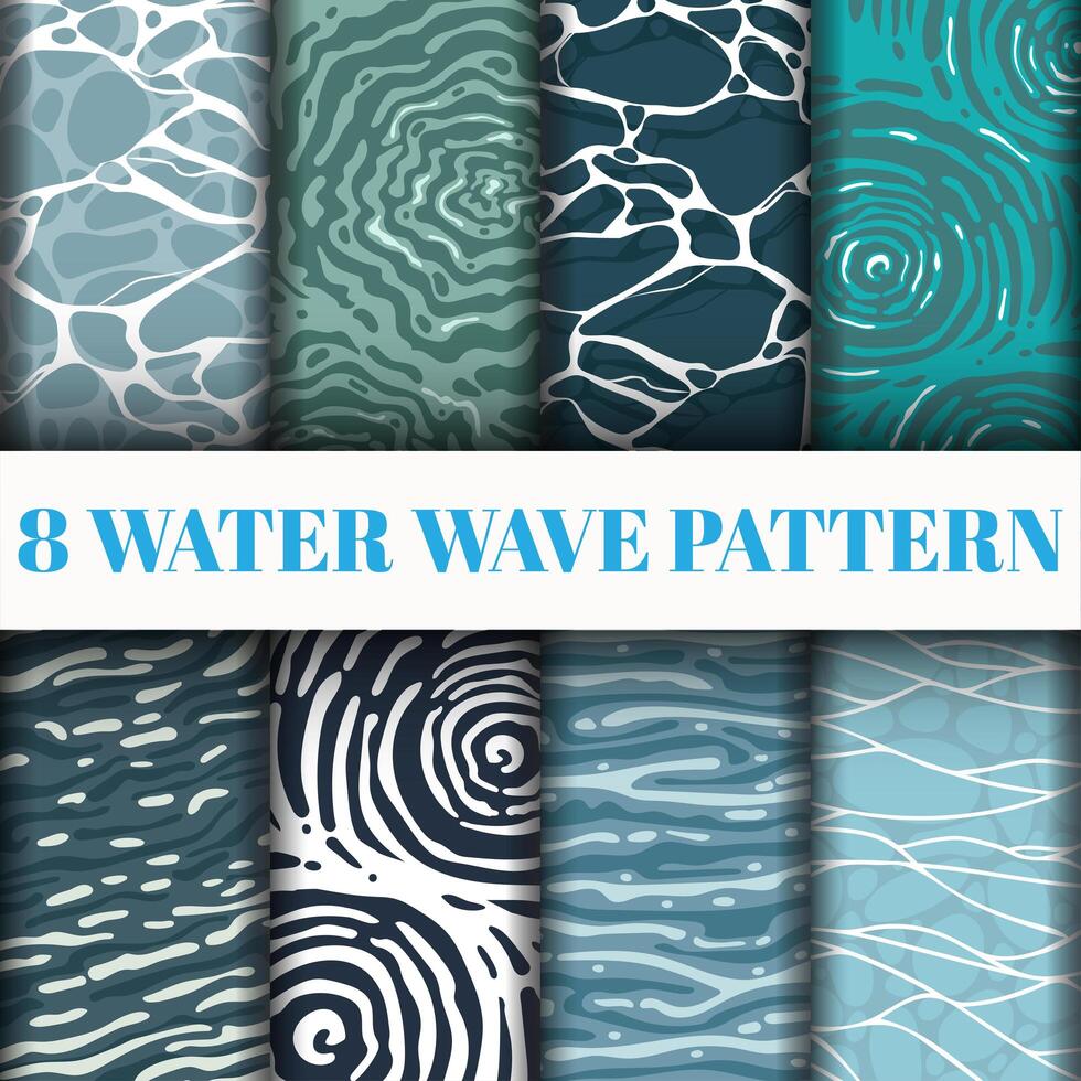 Collection de 8 modèles de motifs de vagues d&#39;eau vecteur