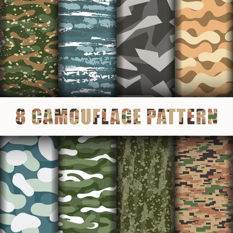 8 Collection de jeux de motifs de camouflage vecteur