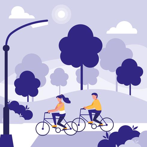 couple dans le parc vélo avatar personnage vecteur