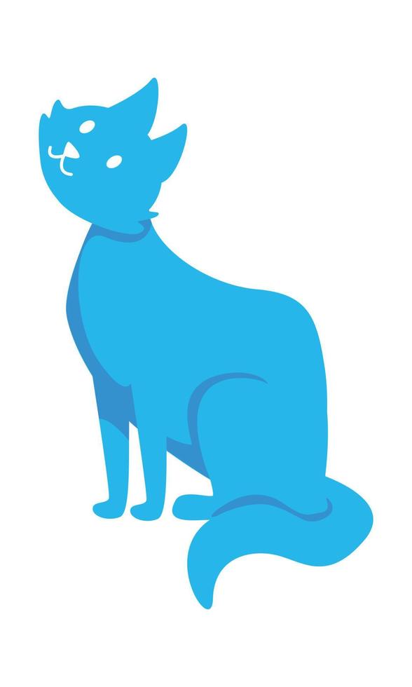personnage de vecteur de couleur semi-plat chat bleu mignon