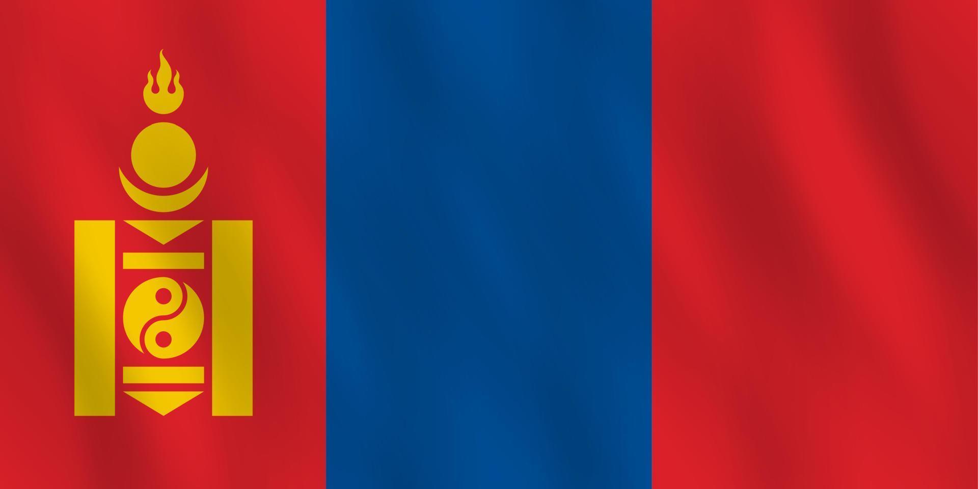 drapeau de la mongolie avec effet ondulant, proportion officielle. vecteur