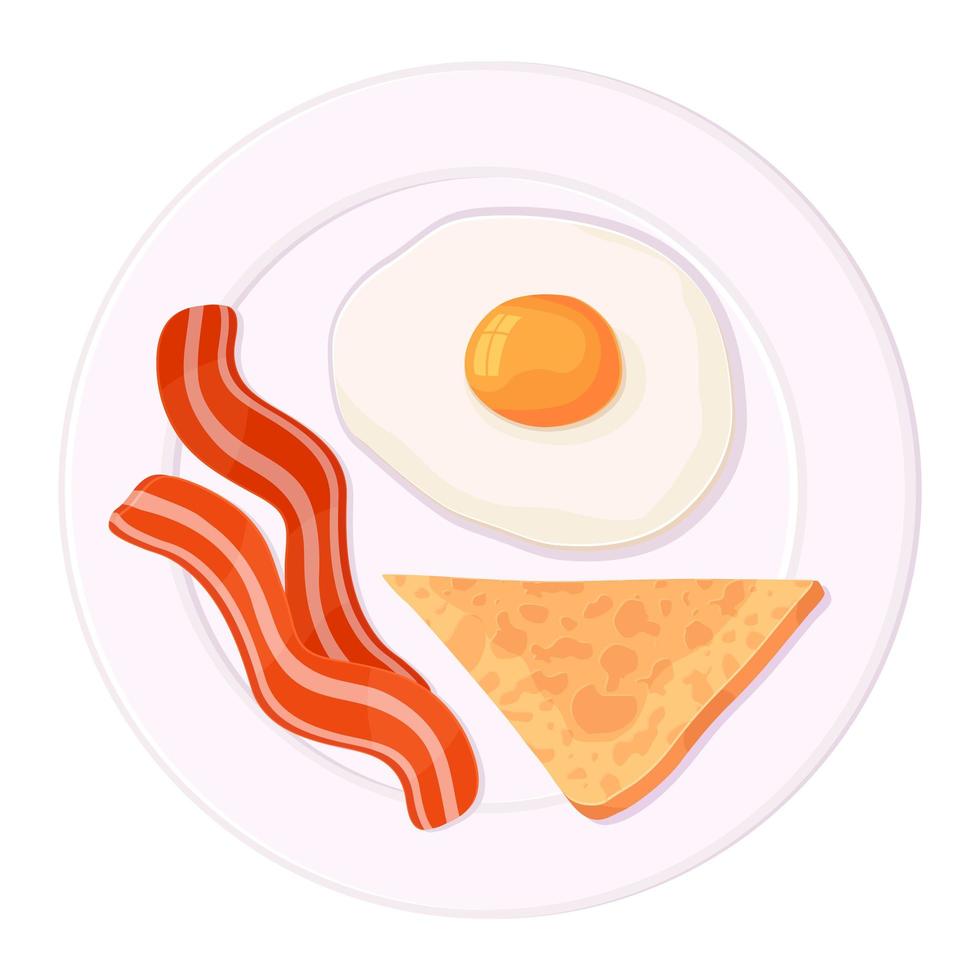 petit-déjeuner anglais traditionnel œufs au plat avec du bacon et des toasts sur la plaque vecteur