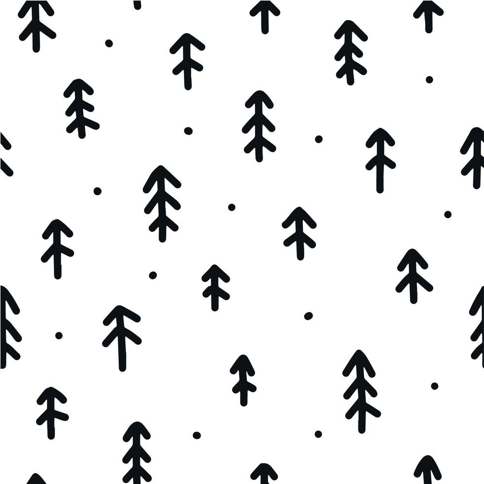 Joli motif scandinave sans couture avec des sapins abstraits sur fond blanc. bon pour le papier d'emballage de Noël, le scrapbooking, les impressions textiles de pépinière et le scrapbooking, le papier peint et les vêtements pour enfants. vecteur