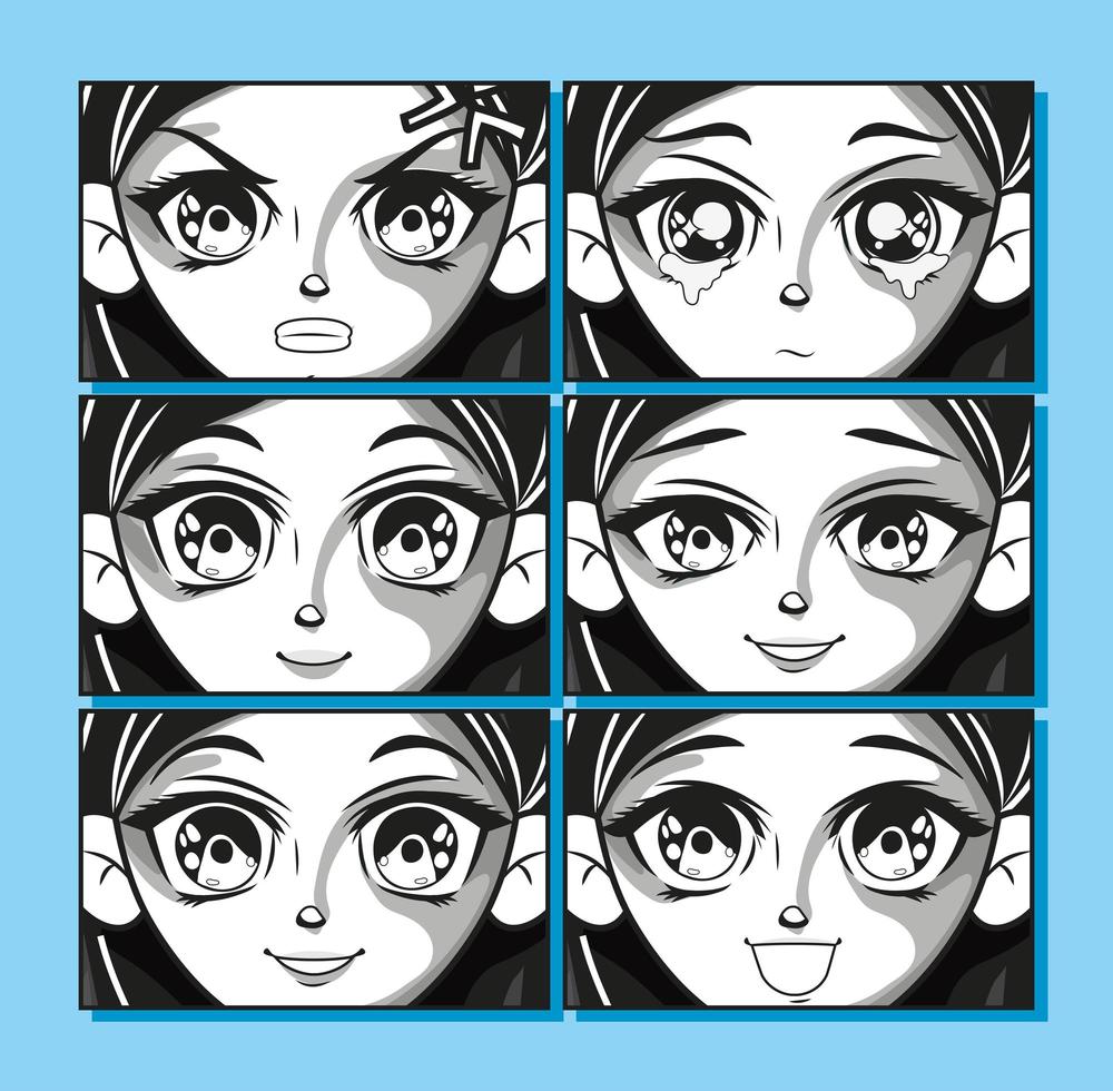 visages d'émotions de manga vecteur