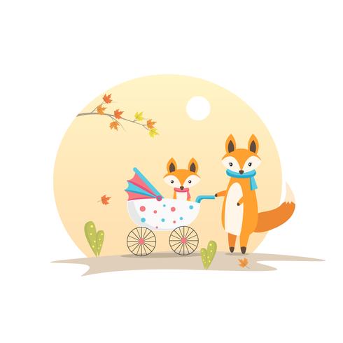 Renard avec bébé renard dans un berceau Affiche de la fête des mères vecteur