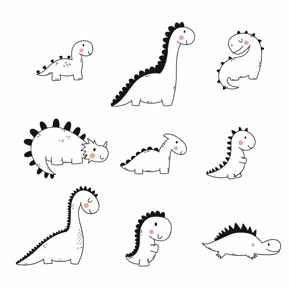 dinosaure mignon dans un style doodle. collection drôle de dino. définir des illustrations pour les enfants. vecteur