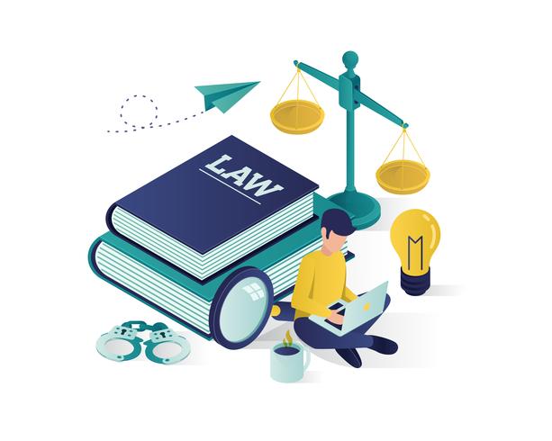 illustration isométrique justice et droit vecteur