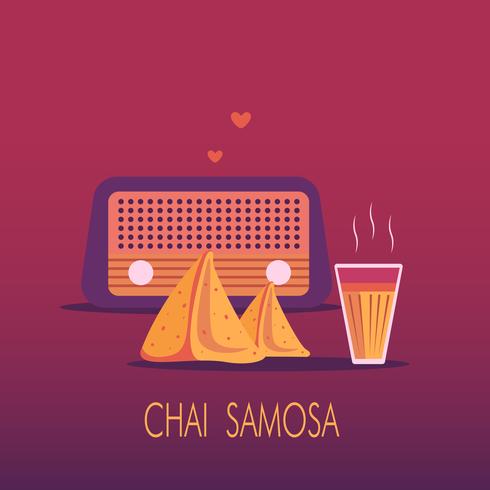 Thé India Chai avec Snack Samosa vecteur