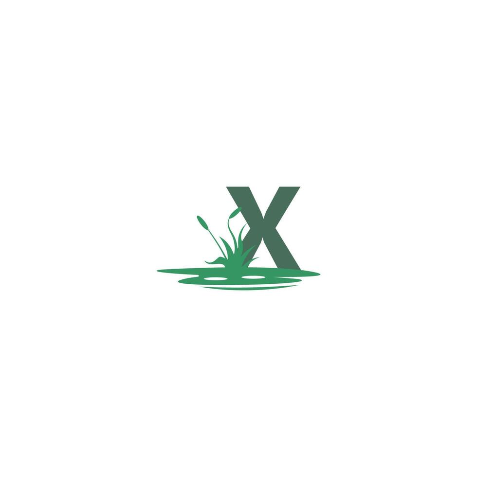 modèle de lettre x derrière les flaques d'eau et l'herbe vecteur