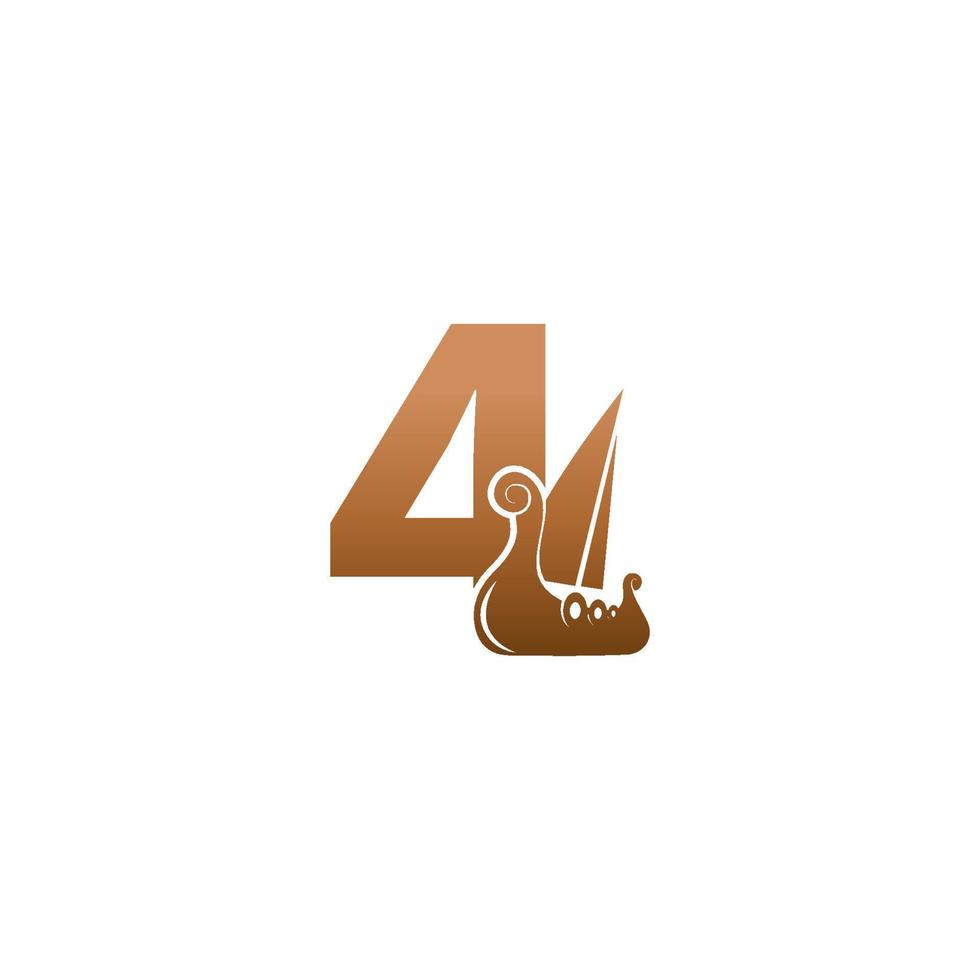 numéro 4 avec logo icône modèle de conception de voilier viking vecteur